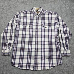 Men's Justin‎ Original Workwear 100% Cotton Red Blue Plaid Long Sleeve Button XL
